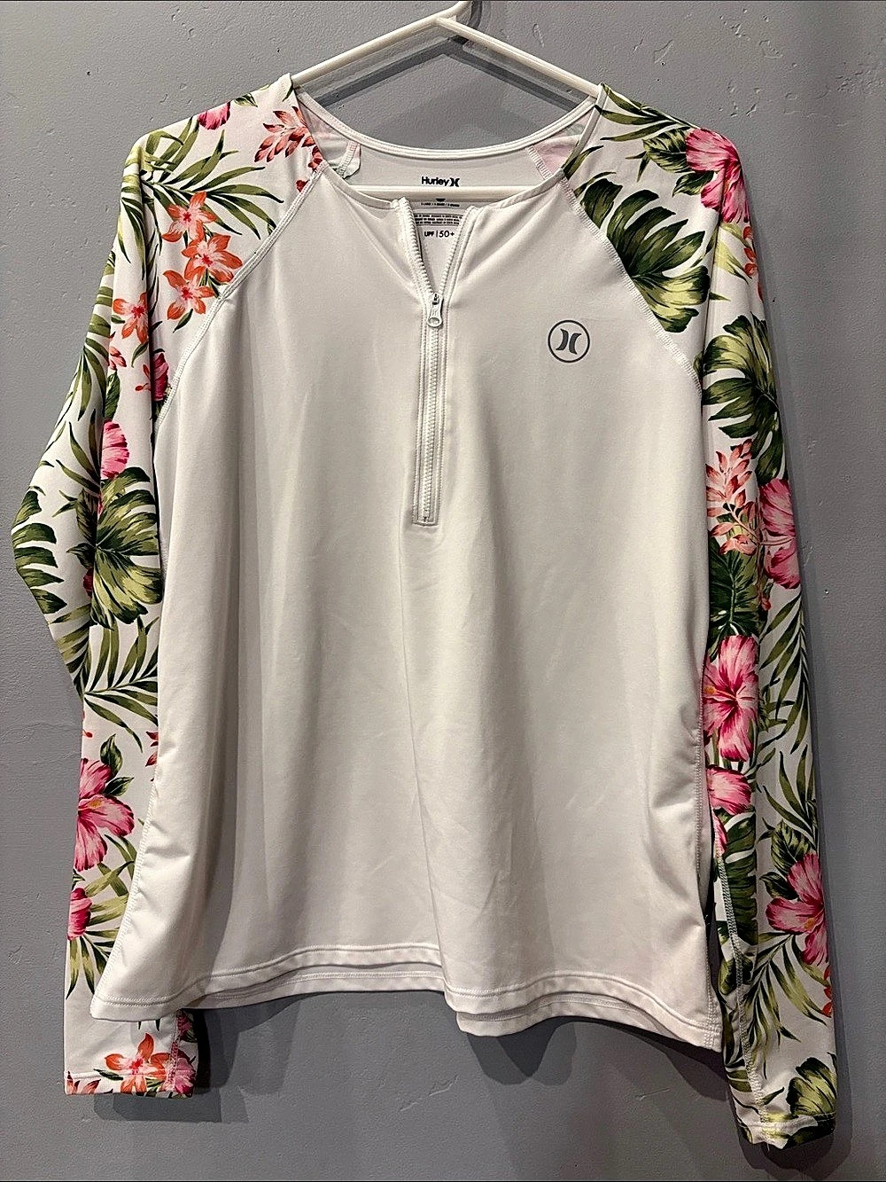 Hurley Women’s XL UPF 50+ Floral Long Sleeve Rash Guard 1/4 Zip